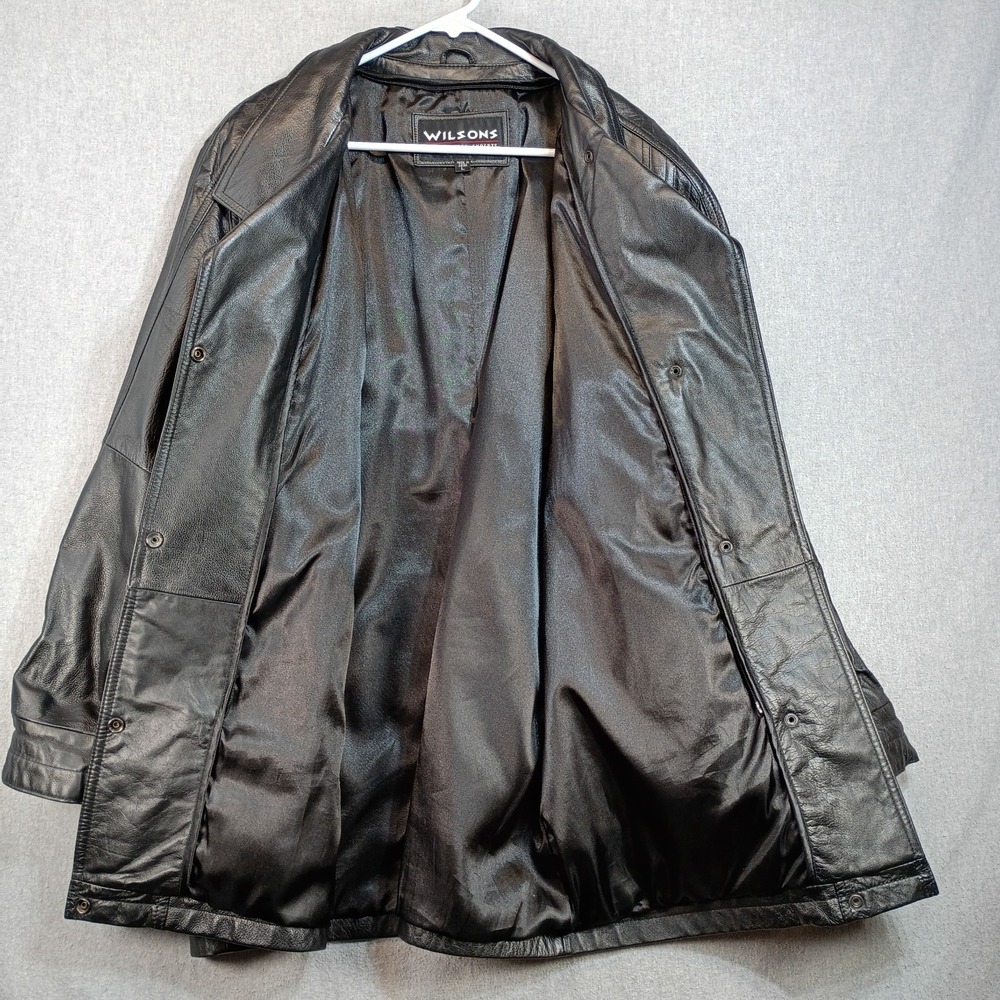 Vintage 90s Wilsons Leather Mens L Black Leather Jacket Oversized Bomber Grunge - Picture 2 of 16